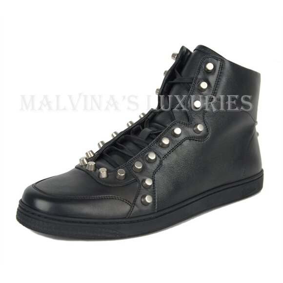 GUCCI SNEAKERS BLACK LEATHER HIGH TOP STUDDED SHOES sz 9.5G / converts to US 10 - Picture 1 of 12